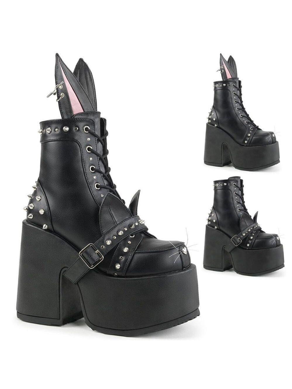 Demonia Camel Chunky Platform Goth Punk Kitty Kat Bunny Ankle Boots